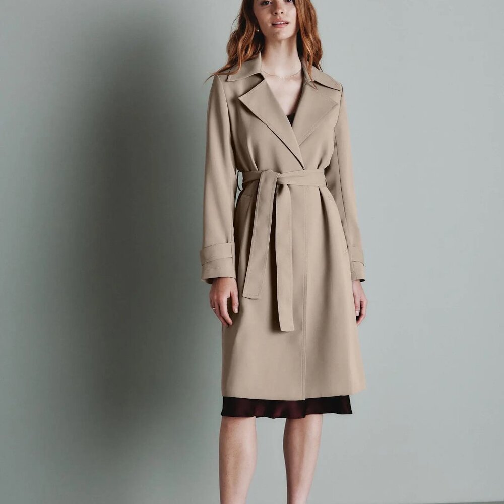 Quince Stretch Crepe Trench Coat in Tan/Morel (M) - NWT
